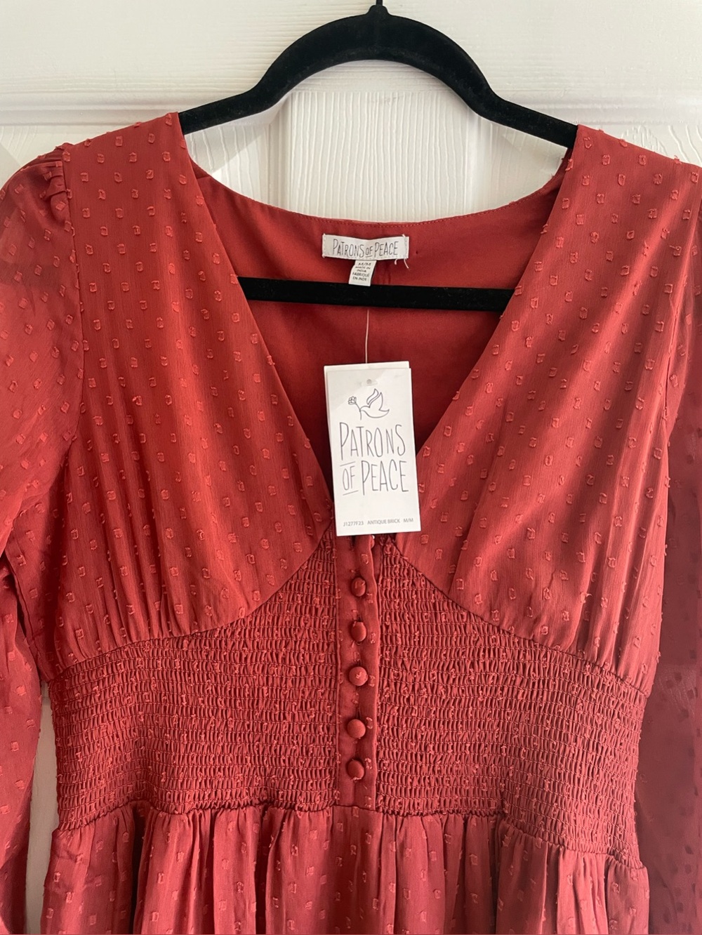 Patrons of Peace Red Textured Smocked Waist Dress